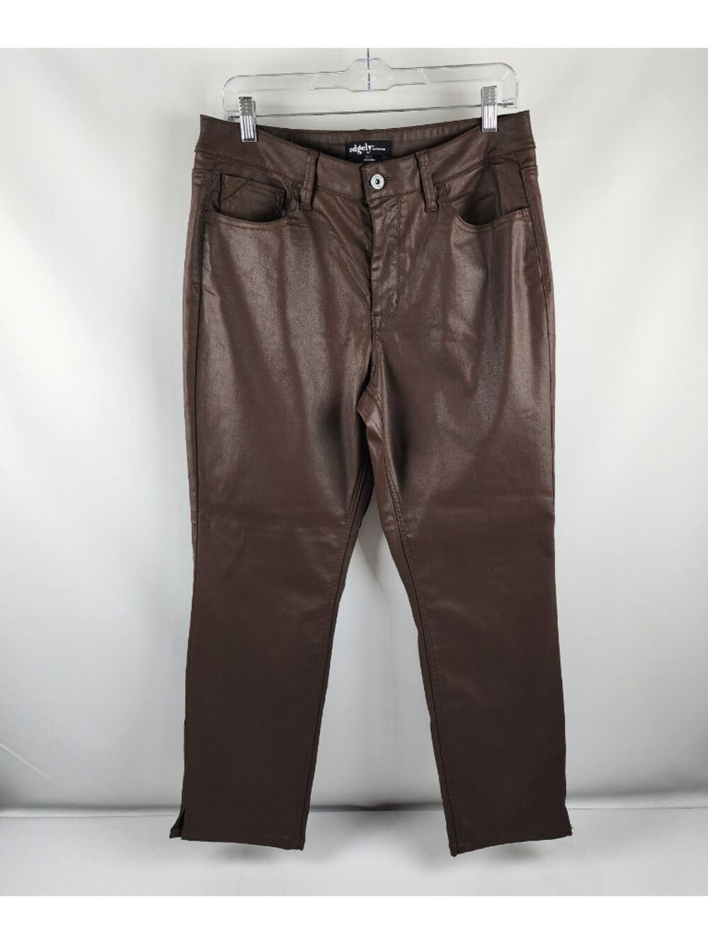 Edgely Pants 12 Short Womens Brown Faux Leather Straight Leg Pants - Picture 1 of 11